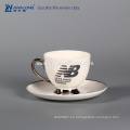 Bone China Copa de té de cerámica con logotipo, taza de té impresa y platillo establece para la venta al por mayor